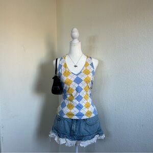 Blue and Yellow Argyle Tank Top